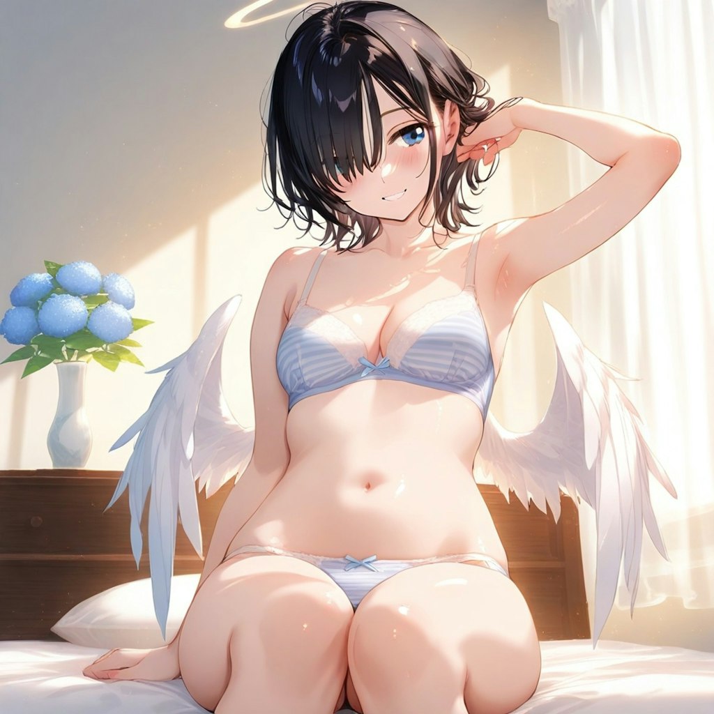 寝起き目隠れさん！