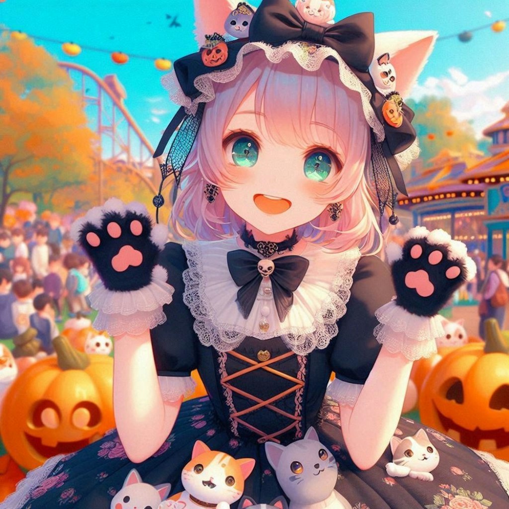 アクリル、ハロウィンコスプレ会場でロリィタファッションドレスコスプレ猫