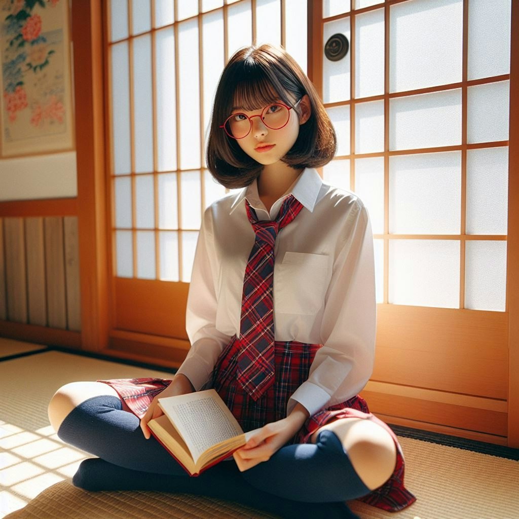 眼鏡女子 楓の読書