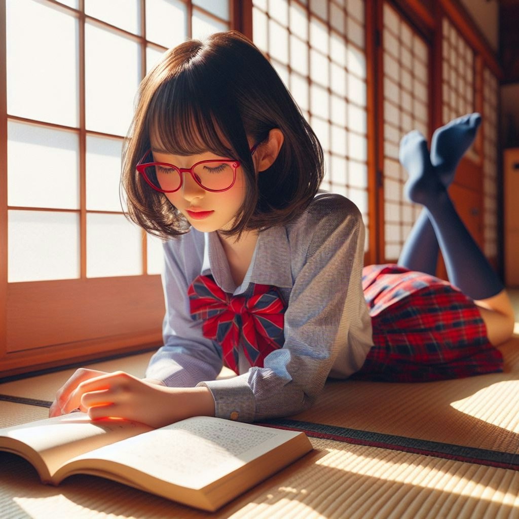 眼鏡女子 楓の読書