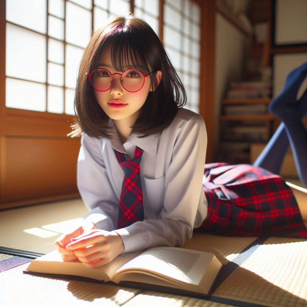 眼鏡女子 楓の読書