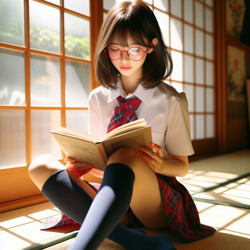 眼鏡女子 楓の読書