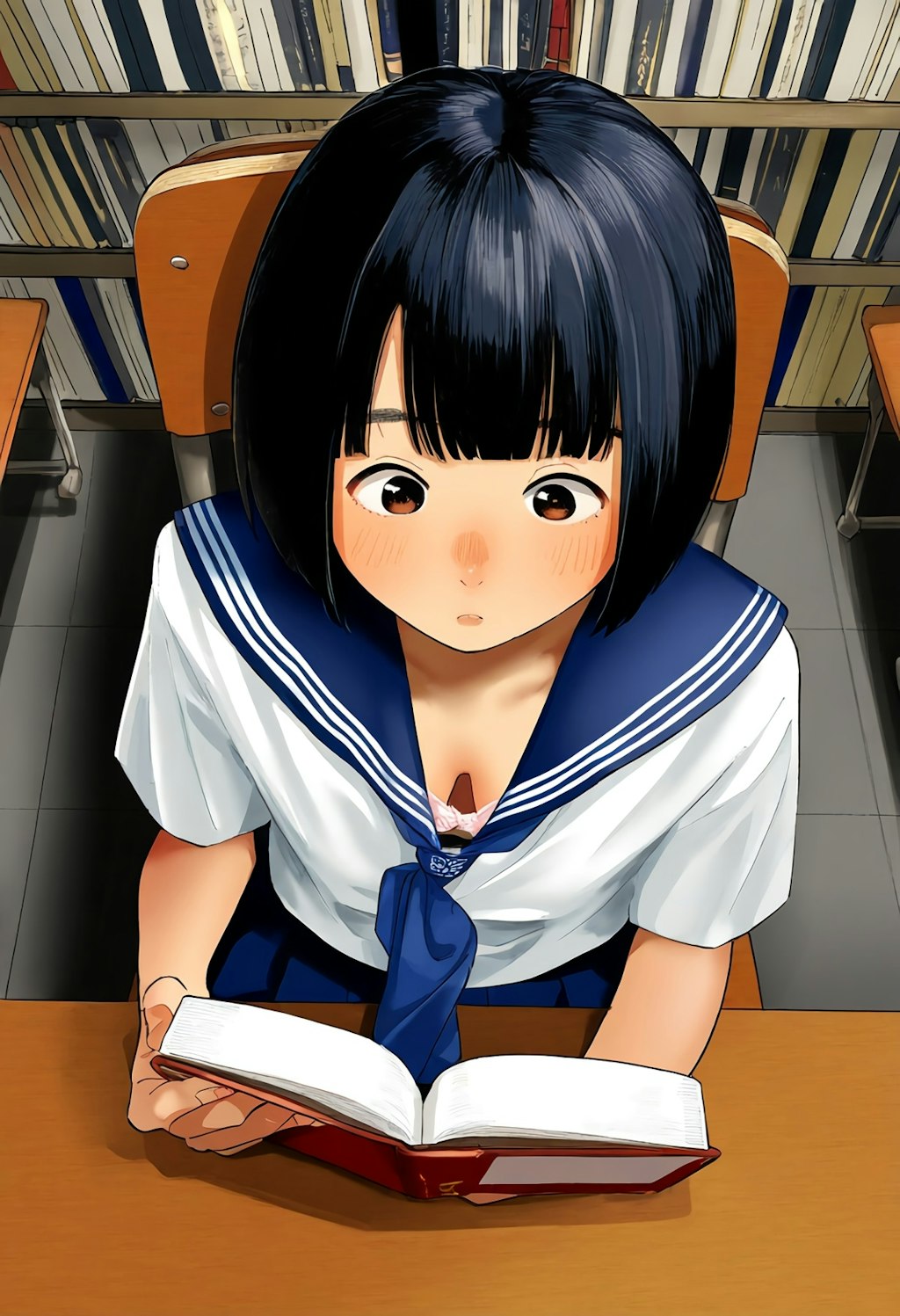 図書室で見た同級生の胸チラ