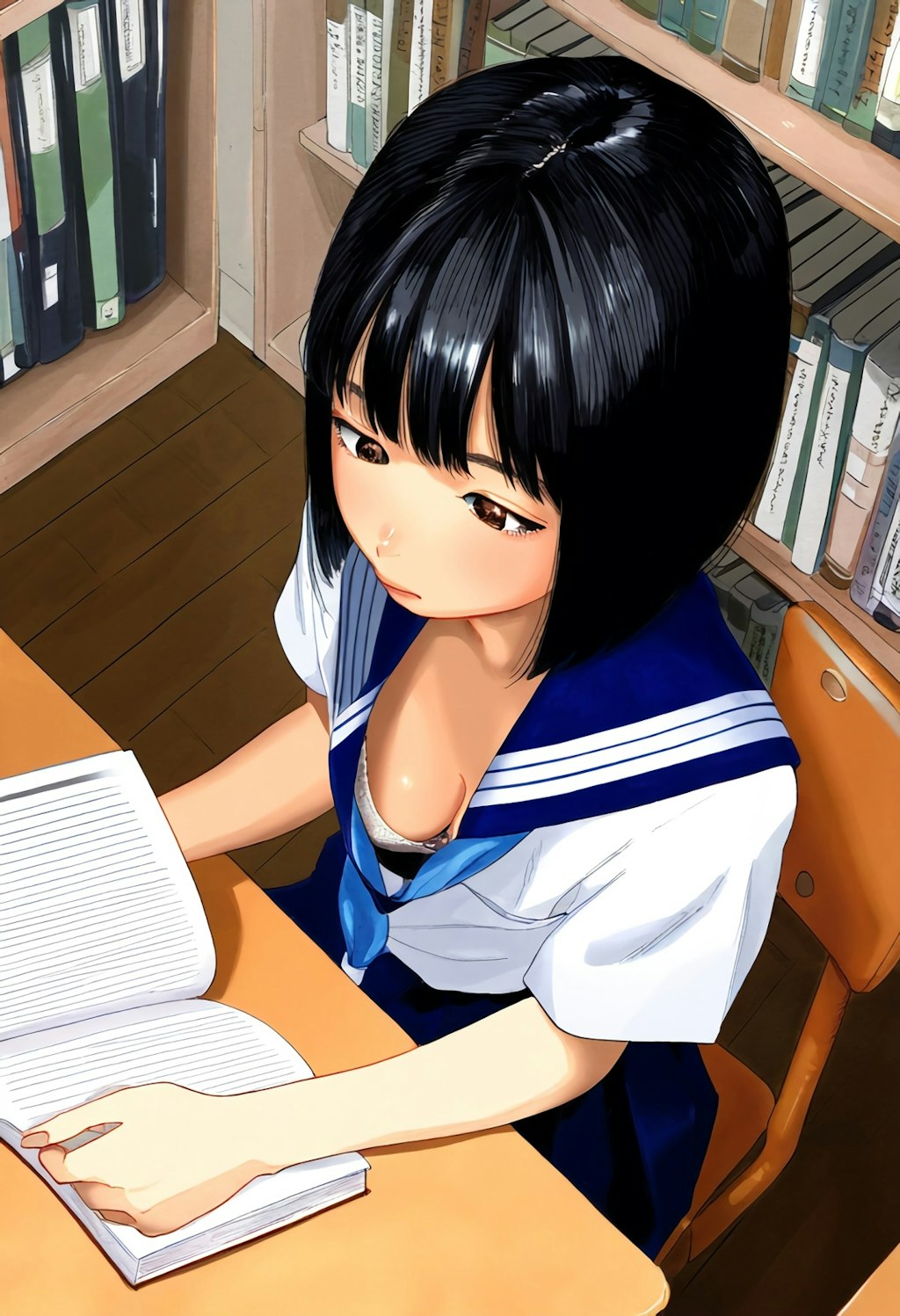 図書室で見た同級生の胸チラ