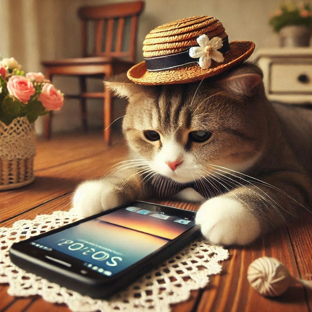 スマホを使う猫