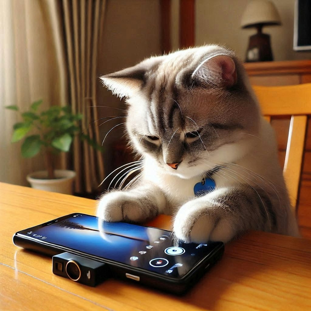 スマホを使う猫