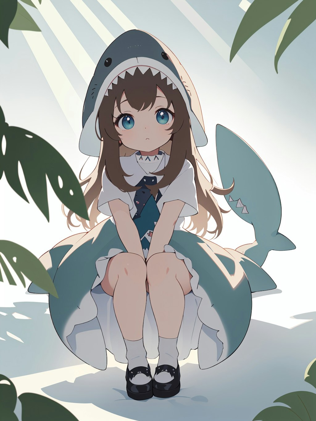 kawaii shark hat girl