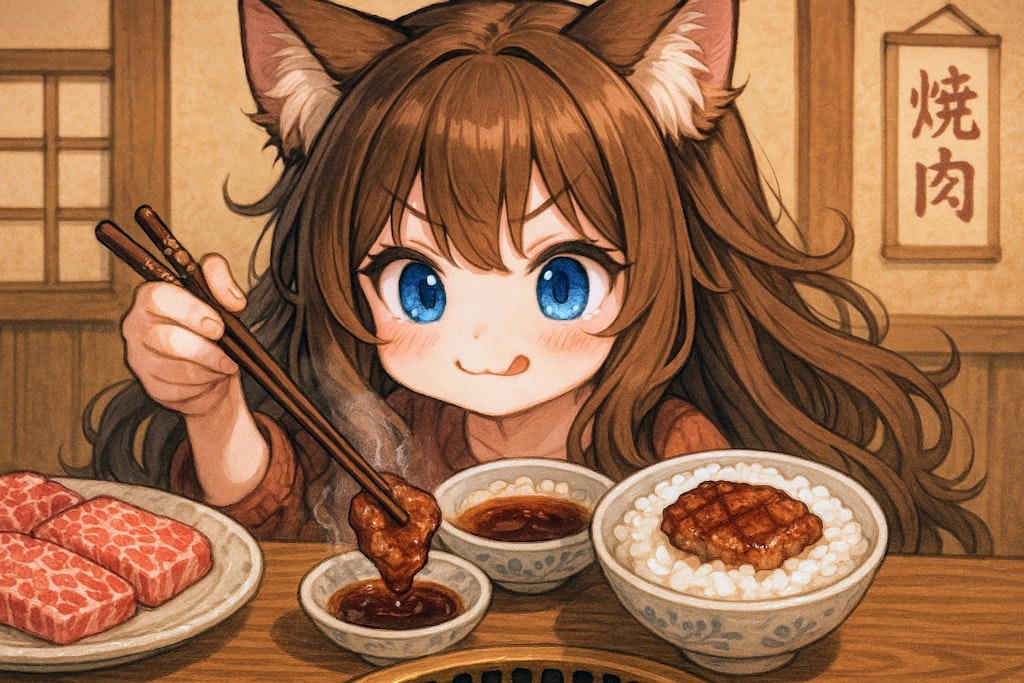 高級焼肉の小さな女の子