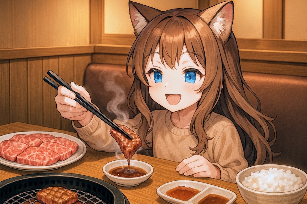 高級焼肉の小さな女の子