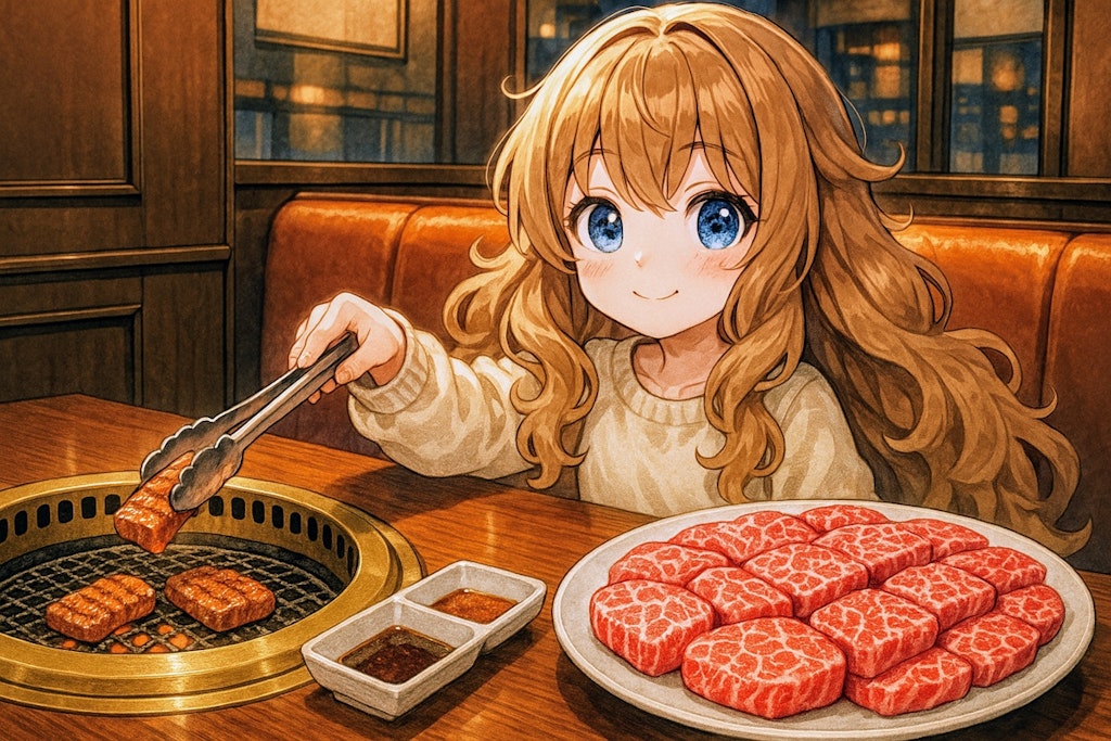 高級焼肉の小さな女の子