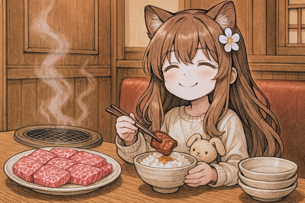 高級焼肉の小さな女の子
