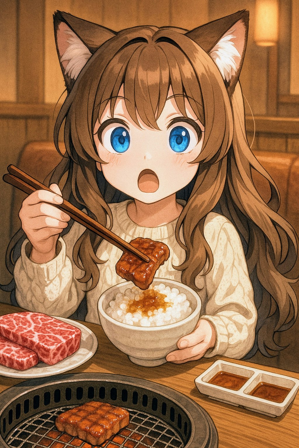高級焼肉の小さな女の子