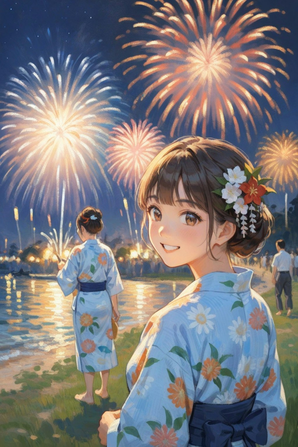 花火大会と浴衣の少女