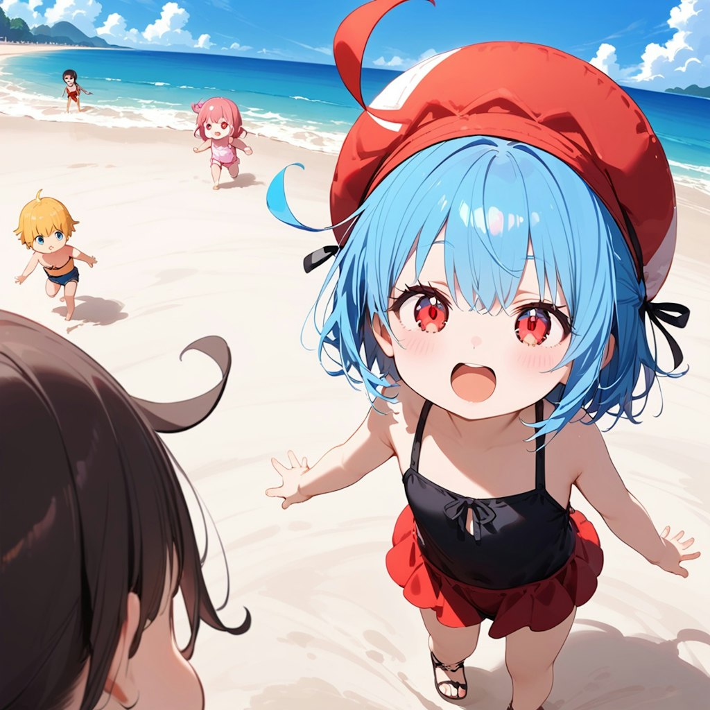 海とちびっこ達。