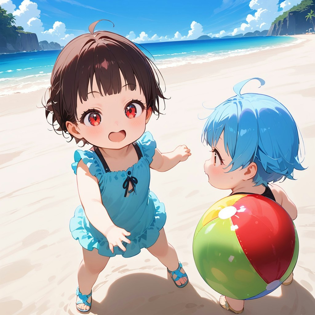 海とちびっこ達。