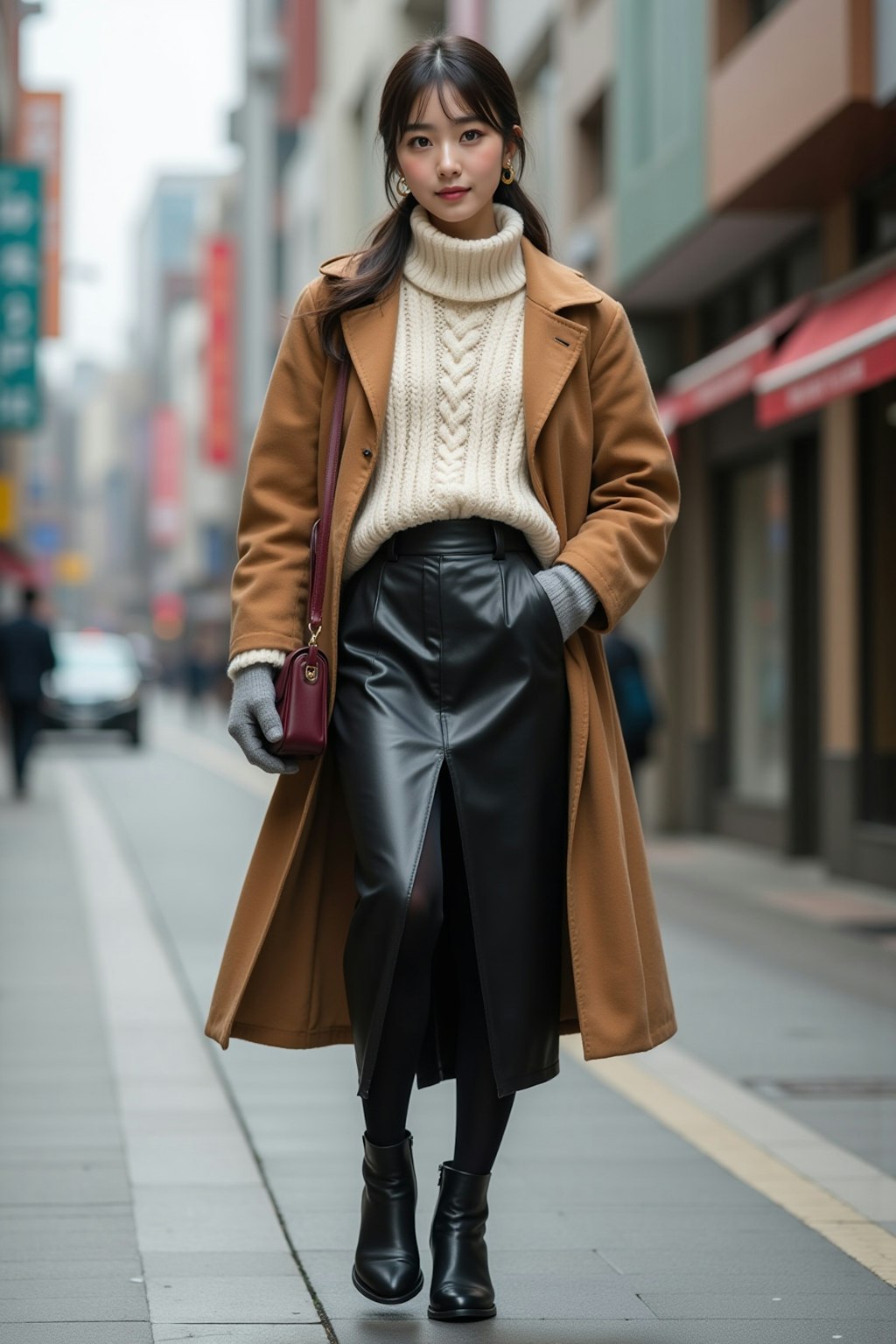 high-waisted leather skirt