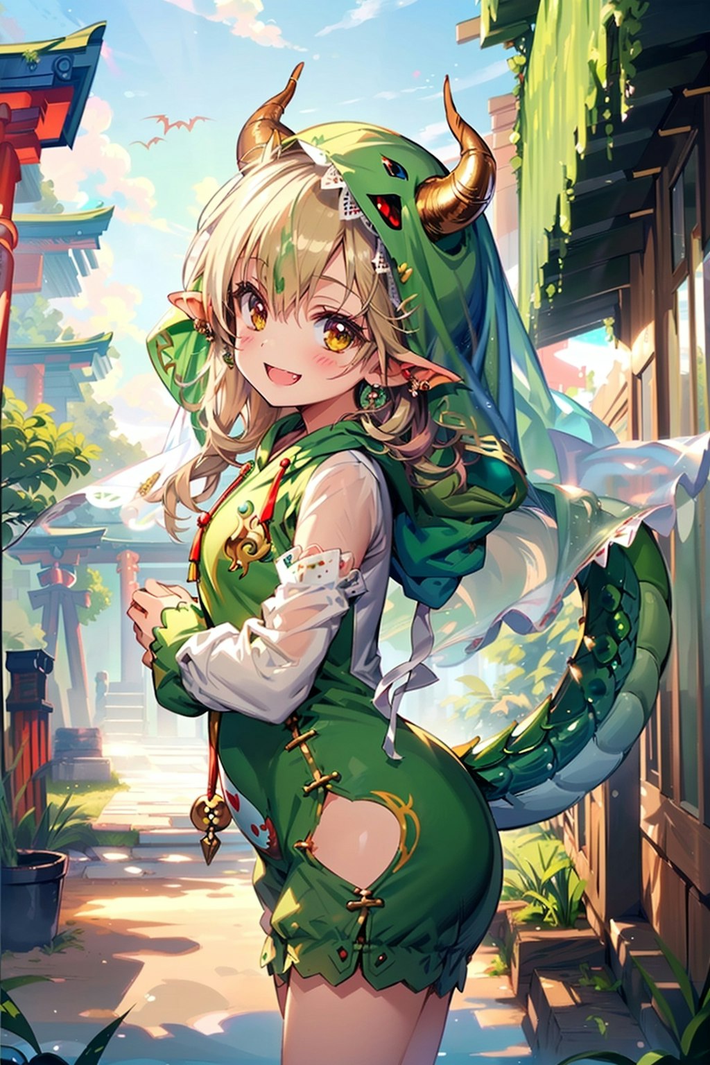 新年明けましてドラゴン着ぐるみ女の子