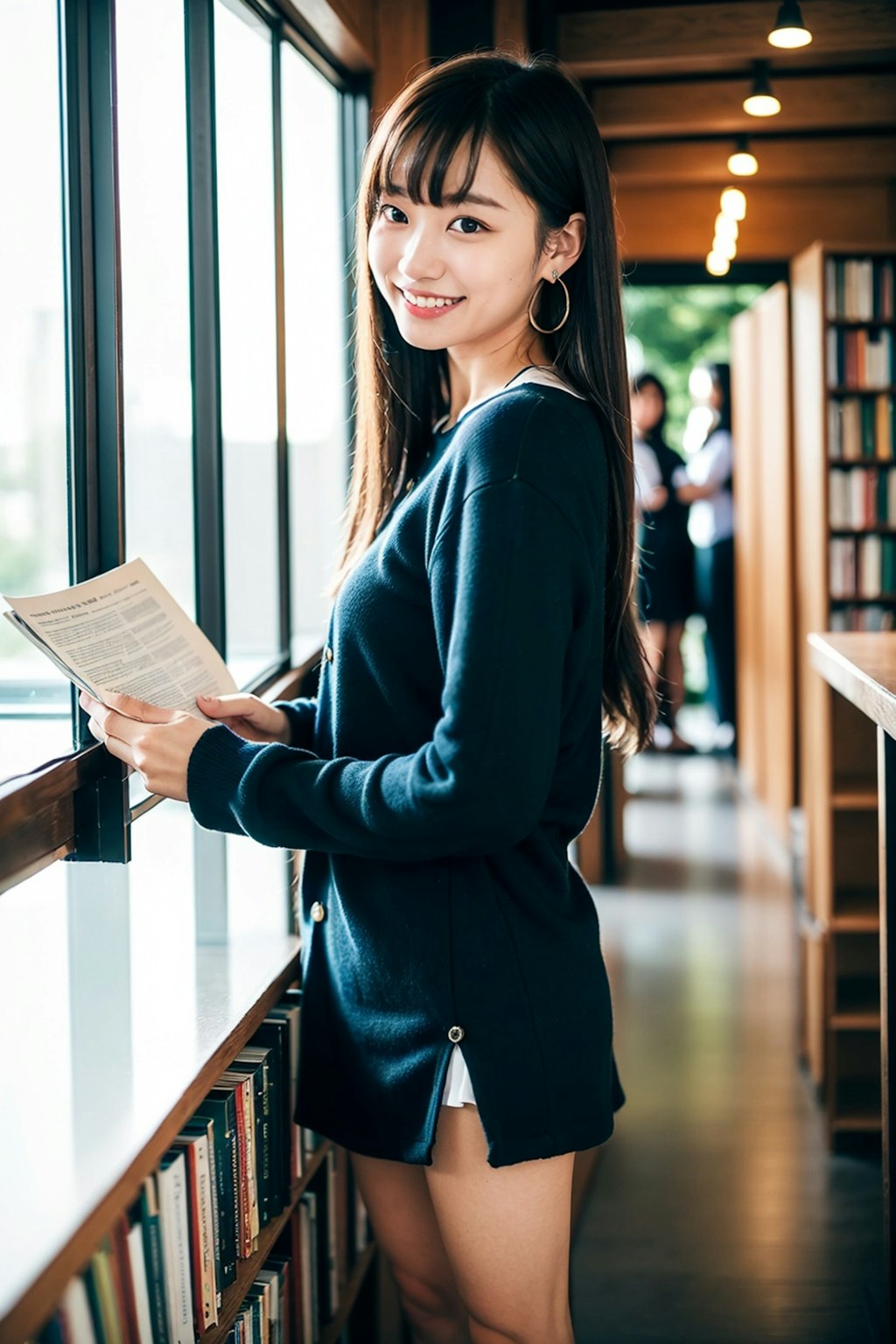 図書室のミニスカ大学生