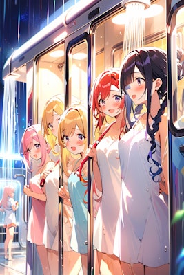 列車型シャワールームの少女たち
