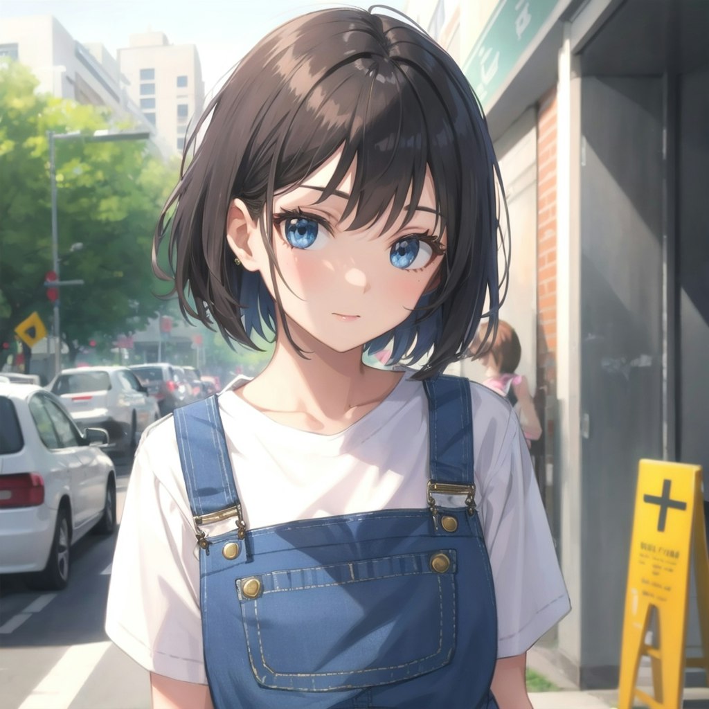 オーバーオールを着ている女の子