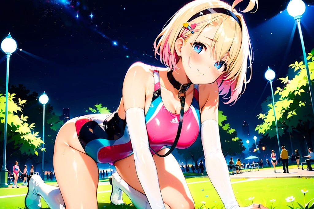 競泳水着ギャルヒロインちゃん×お散歩