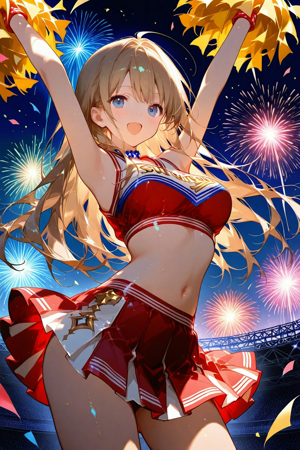 ロングヘアアホ毛の美少女チアガール