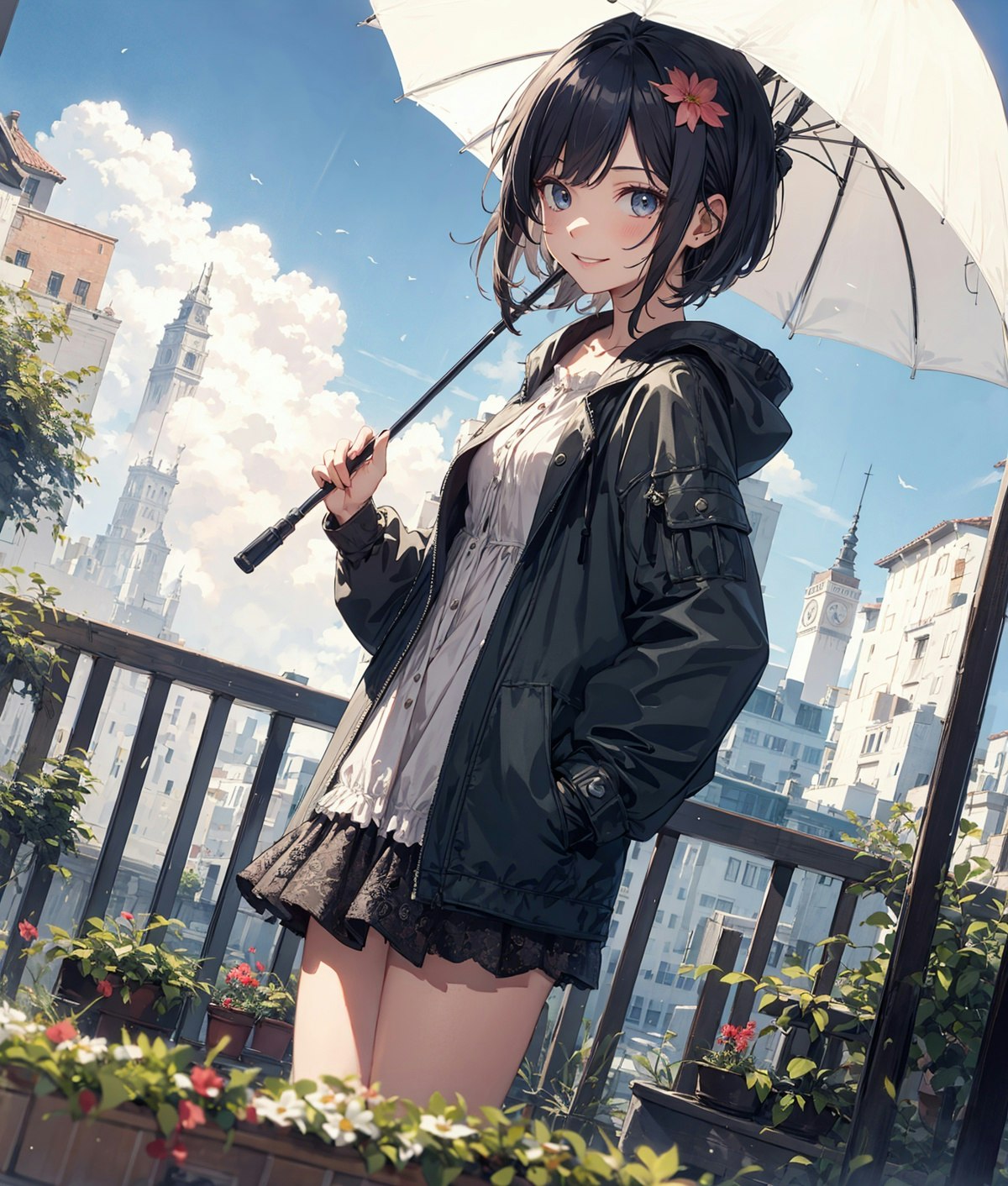 雨上がり傘をさす少女 | chichi-pui（ちちぷい）AIイラスト専用の投稿
