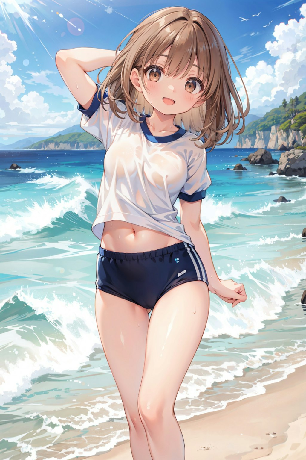 体操服ブルマ×海