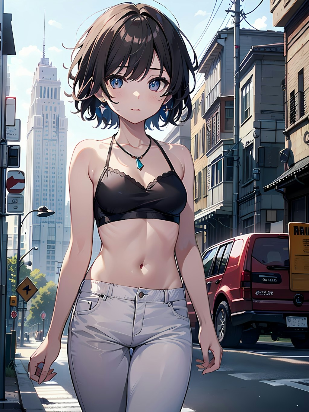 路上の貧乳少女