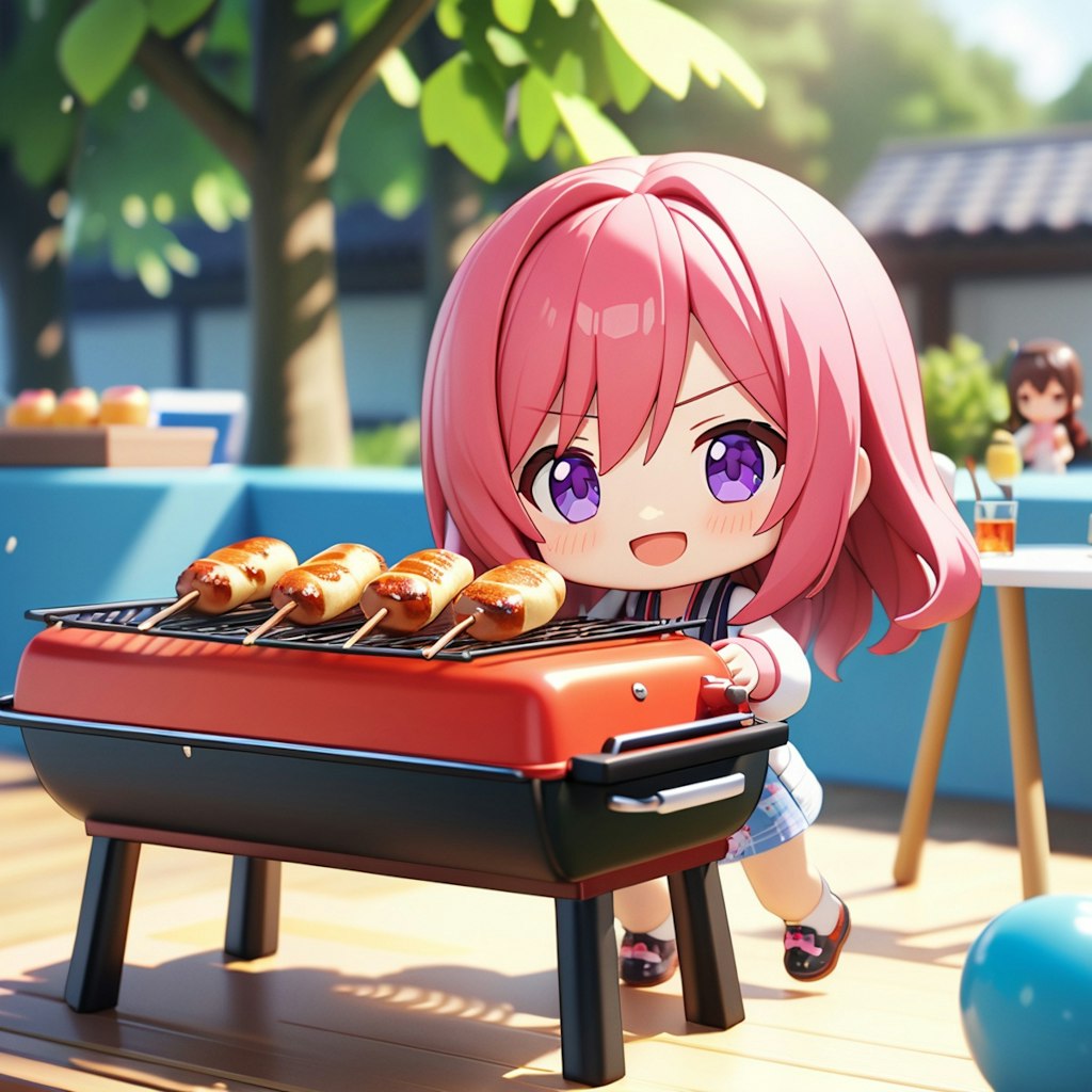 ねんどろいど風のBBQを楽しむ女の子