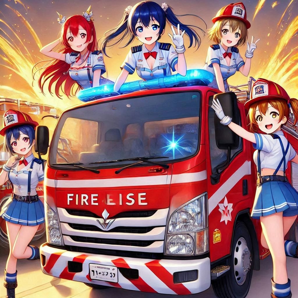 ラブライブキャラと三菱ふそう消防車