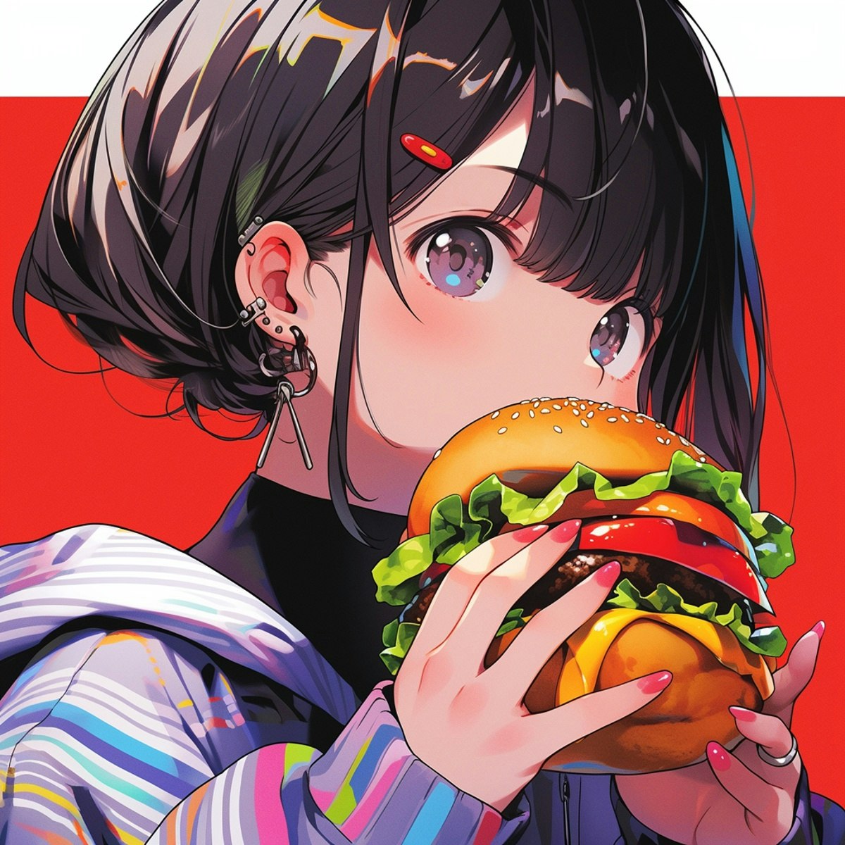 みんなでハンバーガーを食べようッ！！！ | chichi-pui（ちちぷい）AI