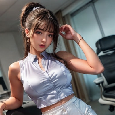 Office Lady White Suit 7