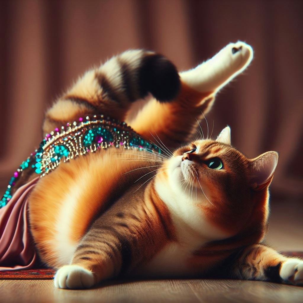 ベリーダンスをする猫