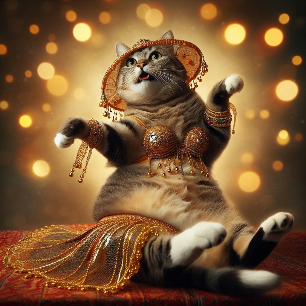 ベリーダンスをする猫