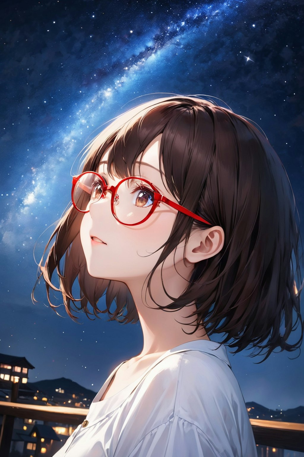 眼鏡女子 楓の星空観察