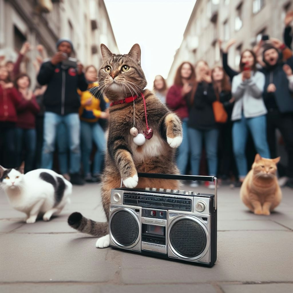 屋外ステージ・猫のブレイクダンスゲリラライブ