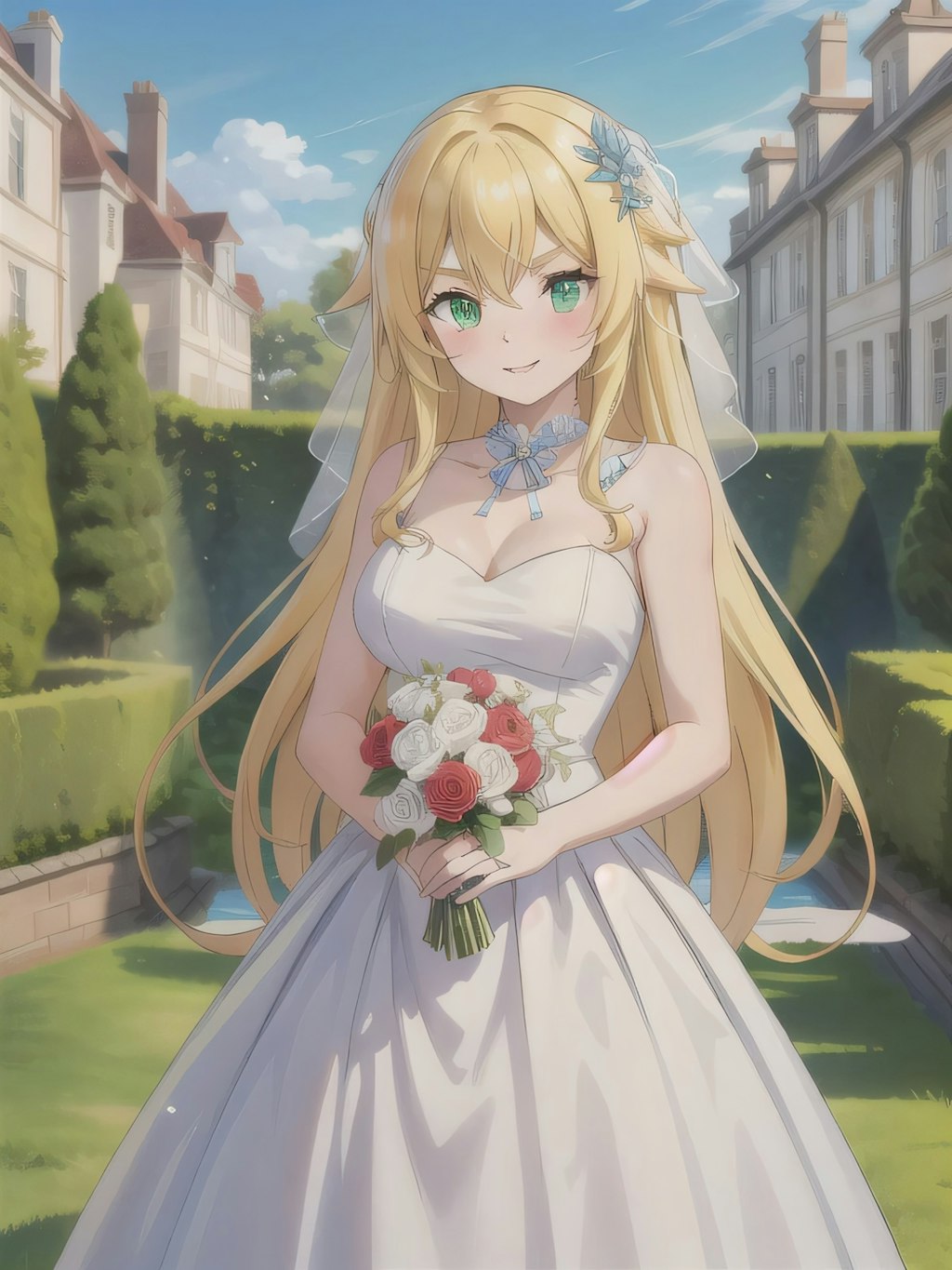 金髪ロングでウェディングドレスの少女