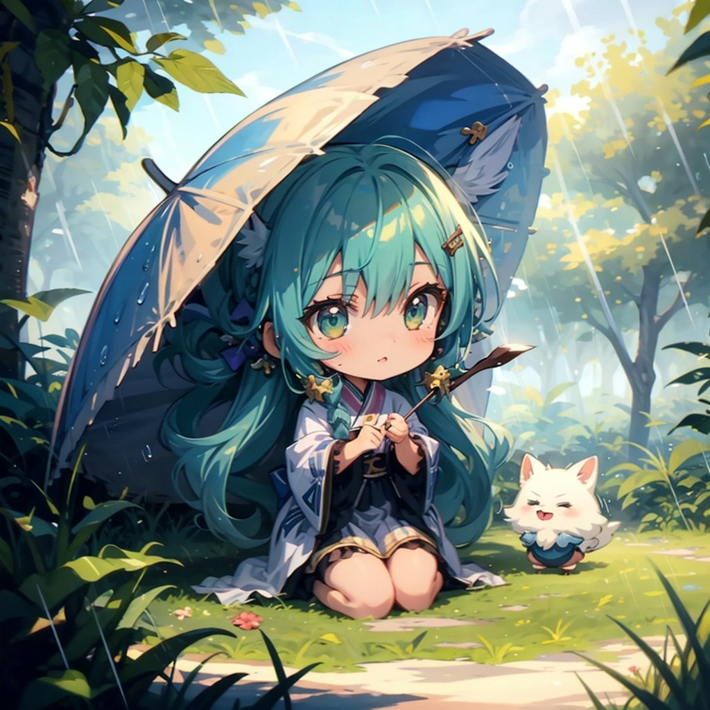 雨の中のケモ耳神様