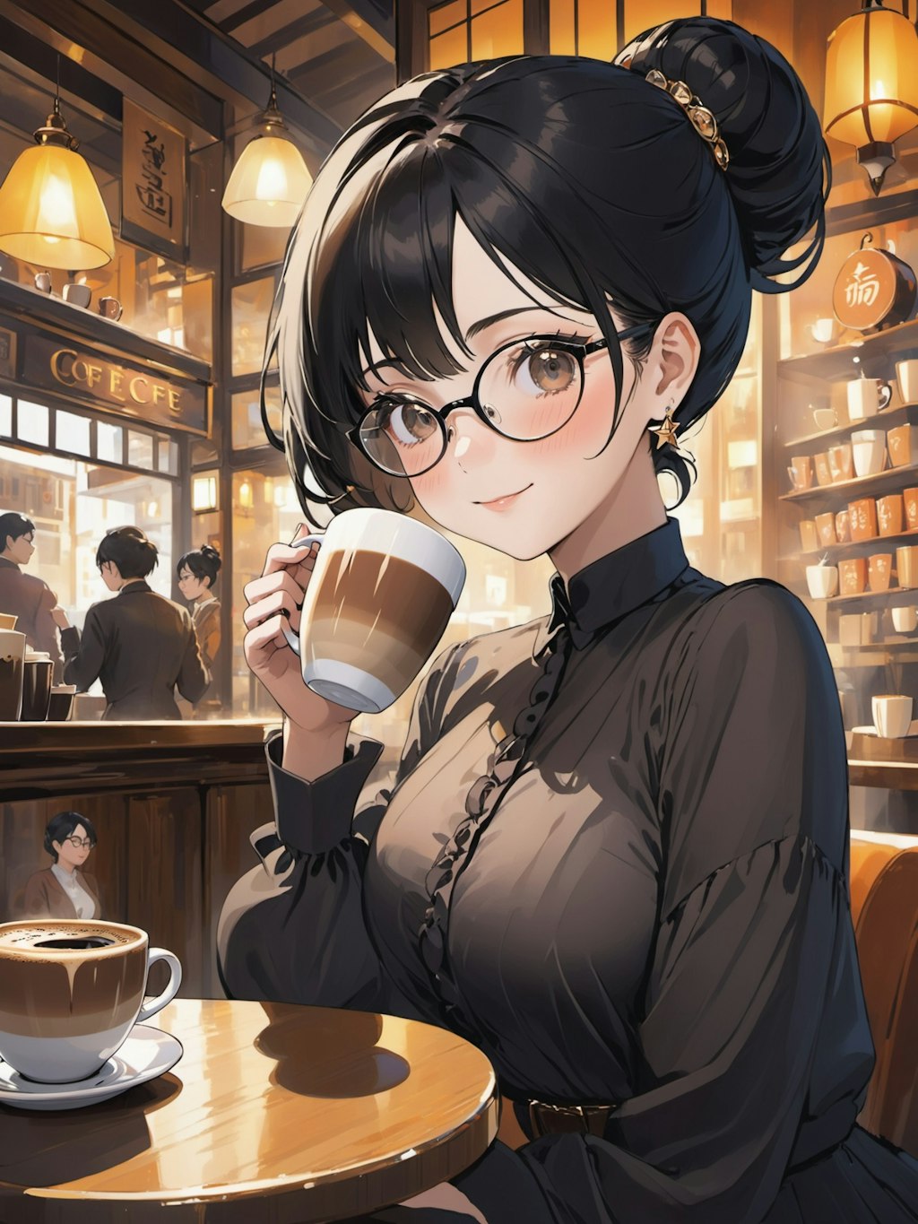 コーヒーを楽しむ淑女