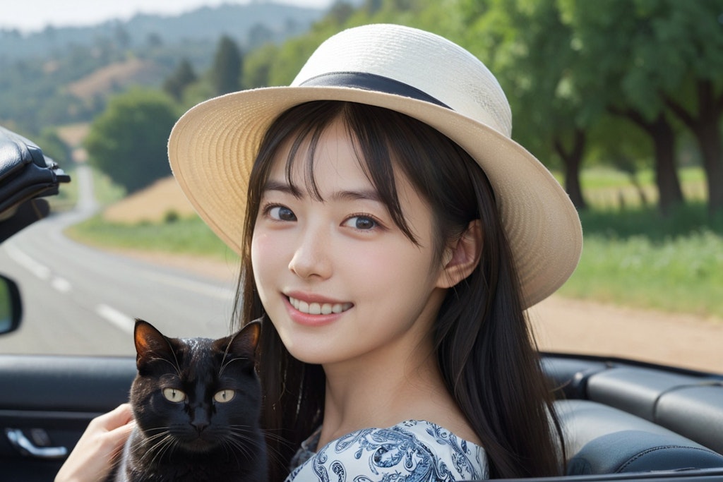 猫と車でお出かけ