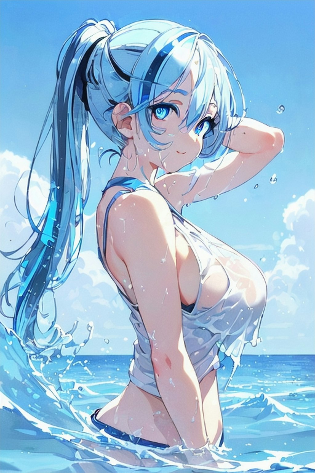 水色スイカ頭