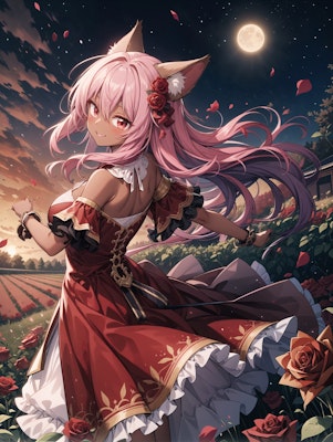 薔薇と赤いドレスの狐娘