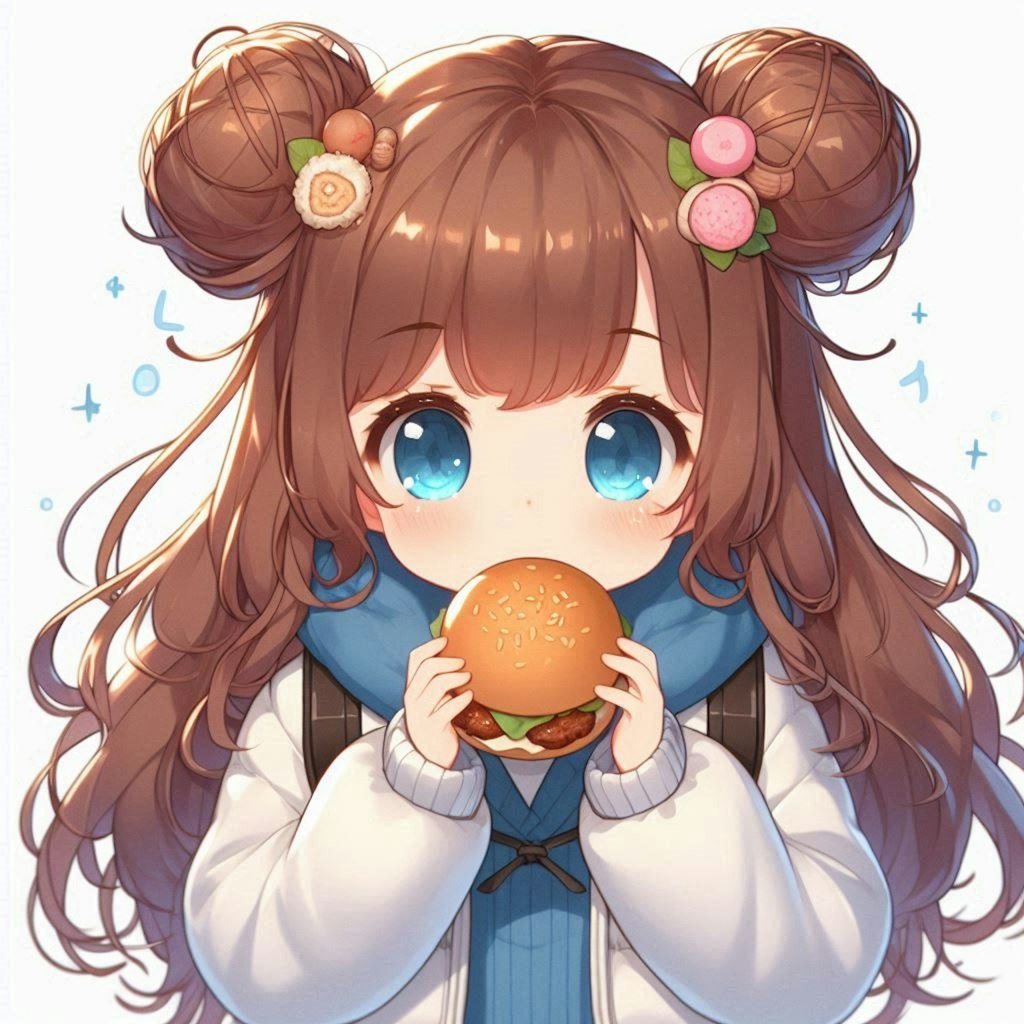 ハンバーガーを食べながら歩く小さな女の子