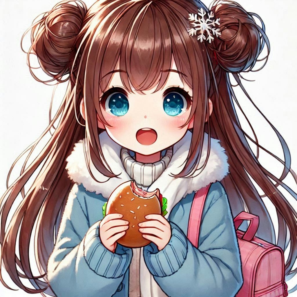 ハンバーガーを食べながら歩く小さな女の子