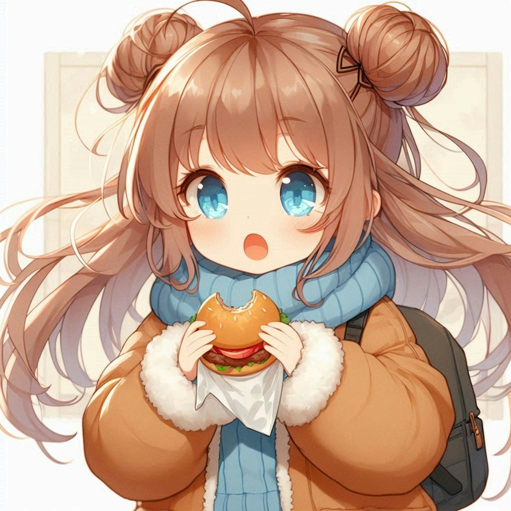 ハンバーガーを食べながら歩く小さな女の子