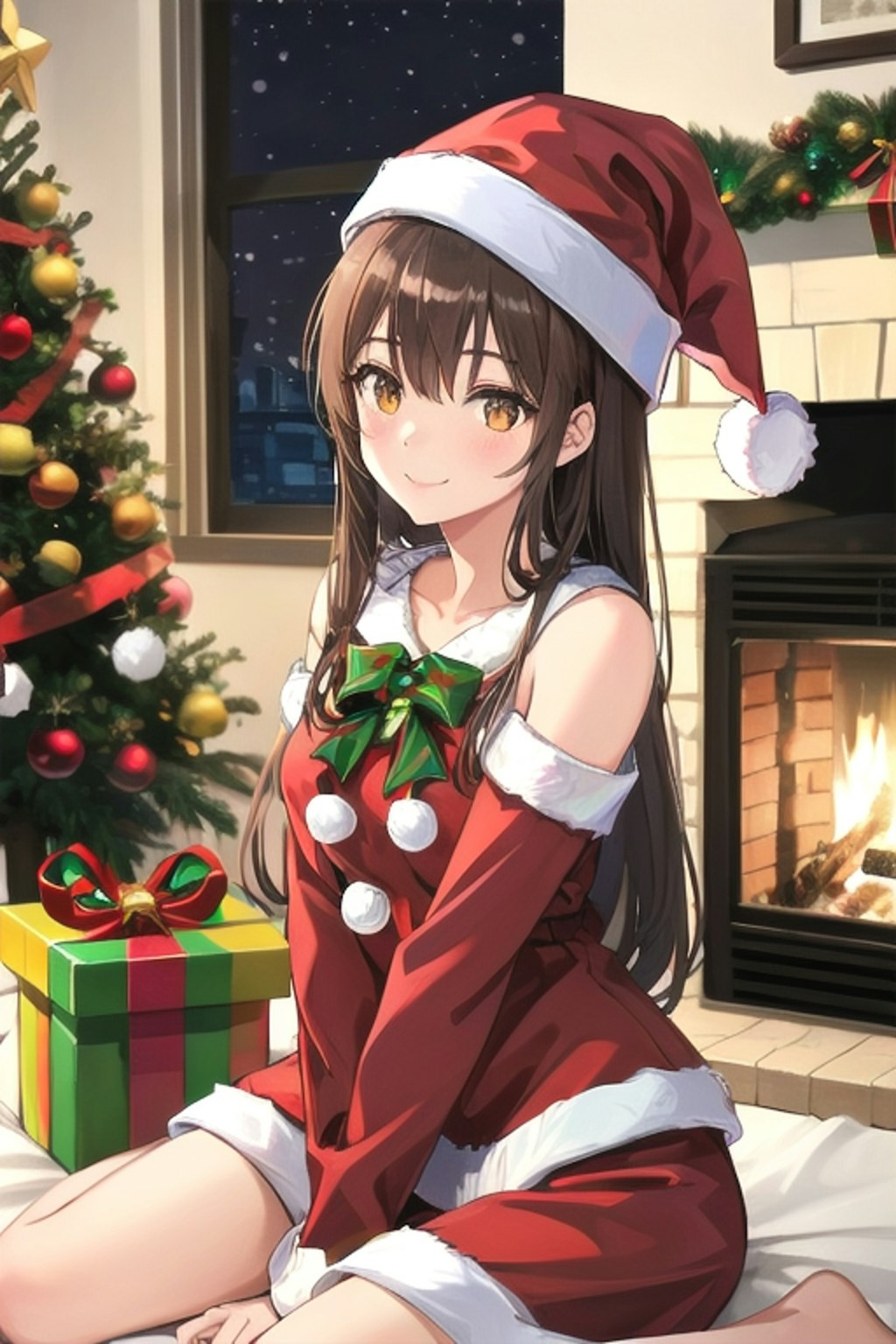 暖炉の前のなごみサンタさん🎄🎅🏻🔥.*