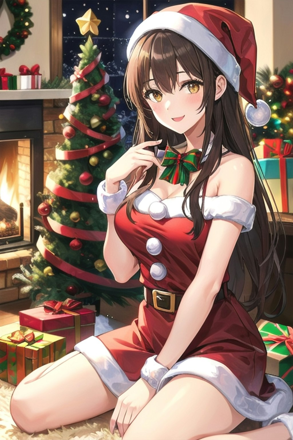 暖炉の前のなごみサンタさん🎄🎅🏻🔥.*