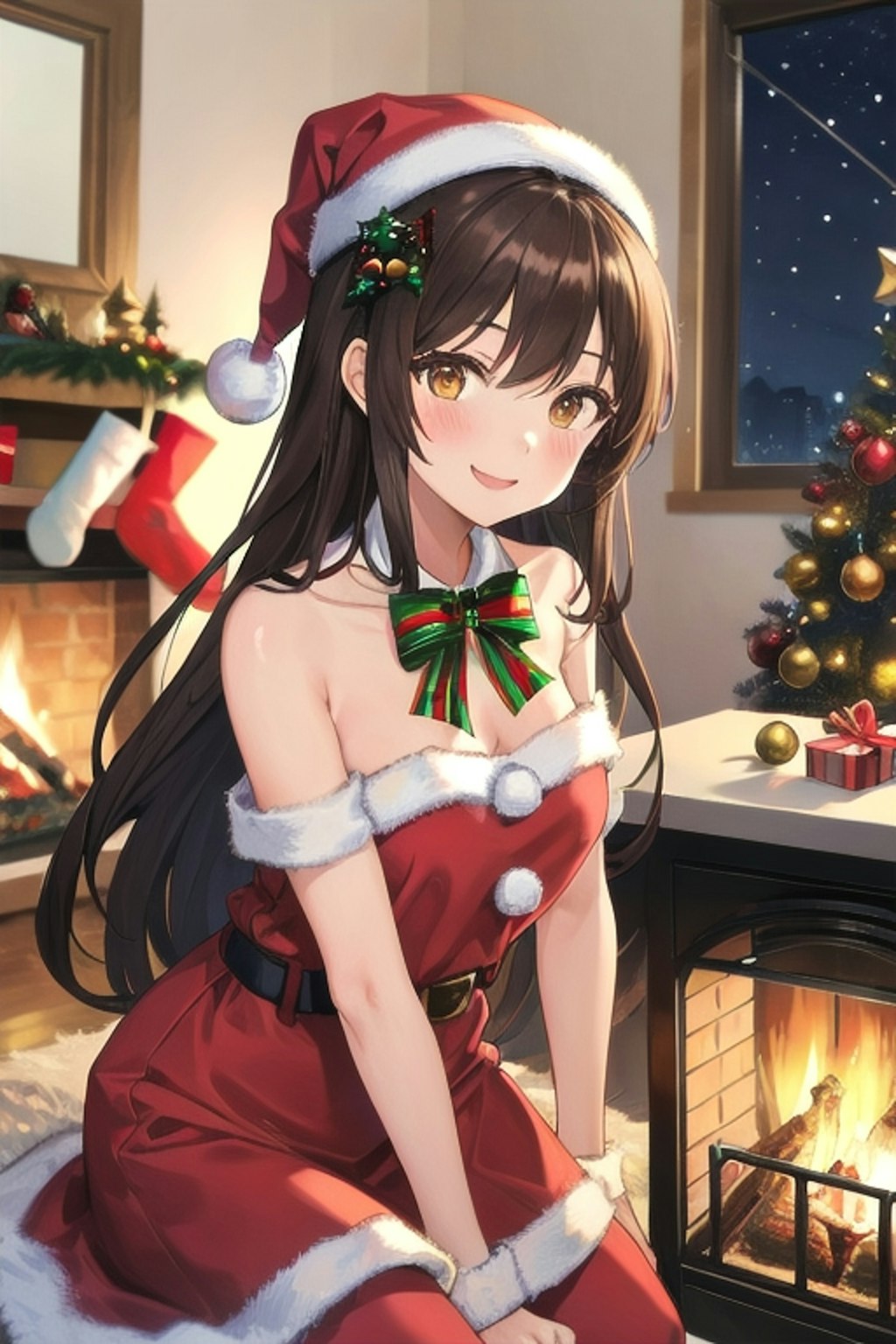 暖炉の前のなごみサンタさん🎄🎅🏻🔥.*