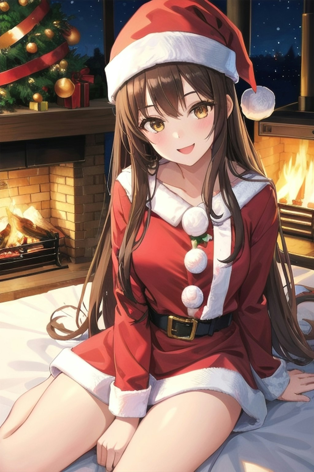 暖炉の前のなごみサンタさん🎄🎅🏻🔥.*